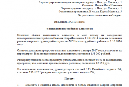 Исковое заявление на алименты
